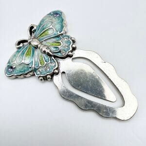 Vintage Brighton Butterfly Bookmark Silver Plated Blue Green Enamel